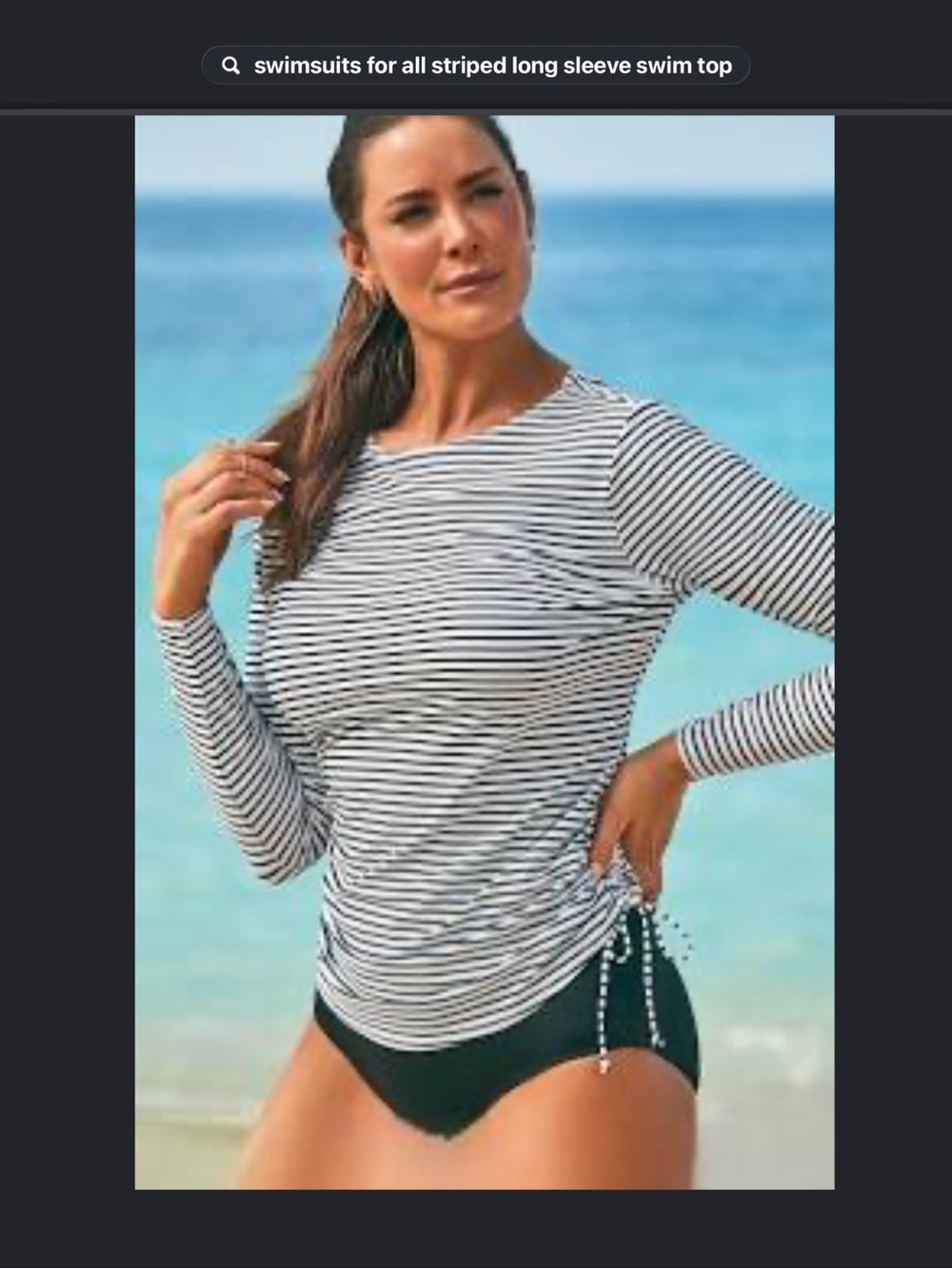 Swimsuits For All Black & White Striped Long-Sleeve Swim rash guard Top